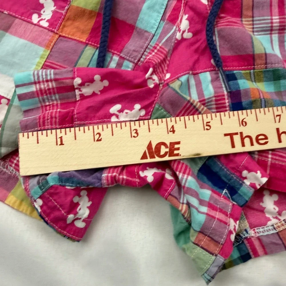 Disney Parks Plaid Patchwork Shorts Womens XL Pink Mickey Mouse Madras K490-3728